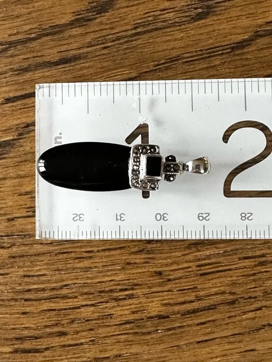 Art Deco Black Onyx Pendant | Sterling Silver Marcasite | Vintage - Picture 4 of 4